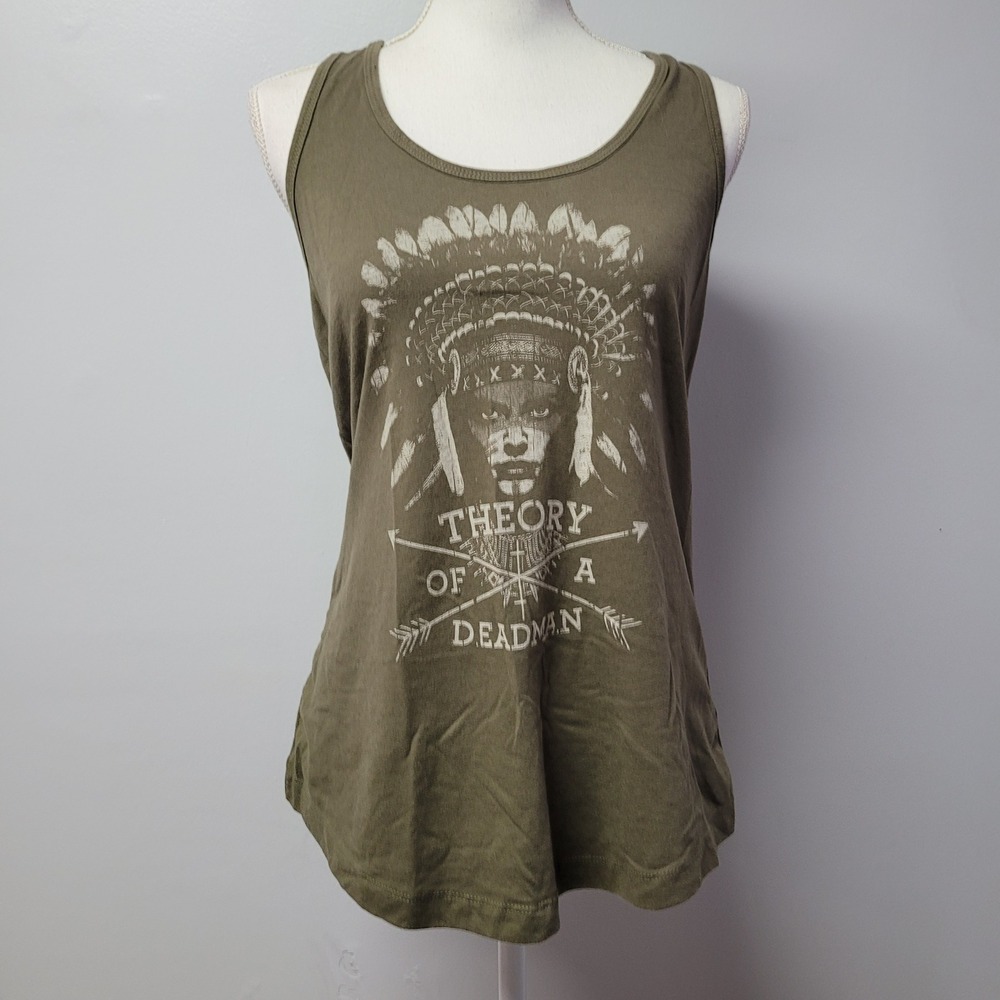 Theory of a Deadman Graphic Tank Top Olive Green Native American Chief XL